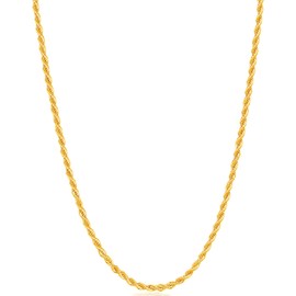 Fiusem Gold Plated Necklace for Men, 2mm Mens Chain Necklace, 18K Gold Plated Stainless Steel Rope Chain 22 Inch