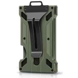 Men's Aluminum RFID Blocking Money Clip Slim Credit ID card Holder Metal Wallet - Colour: Army Green