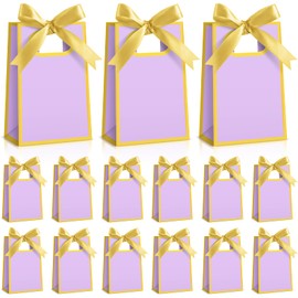 AmazingSpark 50 Pcs Light Purple Gold Mini Gift Bags Bulk 6.3 x 3.9 x 2.8 Inch Party Favors Elegant Small Gift Bags with Handles and Ribbon Bows for Wedding Birthday Bridal Baby Shower Party Favors