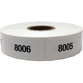 White with Black 8001-9000 Consecutive Number Stickers, 3/4 Inch x 1 1/2 Inch Wide, 1 Label per Number, 1000 Total Labels