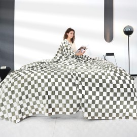 Warm Blanket Soft Cozy Throw Blanket Checkered Fleece Throw Blankets for Couch (Checkerboard Green, 90"x90")