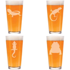 MIP 16 oz Beer Pint Glass Gift Set Of 4 Bearded Dragon Lizard Collection