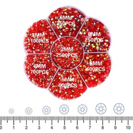 RODAKY 6000Pcs Transparent Resin Flatback Rhinestones for Nails,2-6MM Clear Red AB Crystal Jelly Rhinestones for Crafts Face Gems Nail Art Kit for Nails Design DIY Makeup Tumblers Clothes