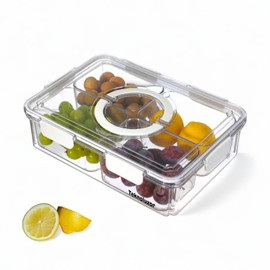 Divided Serving Tray with Lid & Handle, BPA-free Food Storage Container, Snack Box, 4 Compartment Snack Containers, Fruit Storage Containers for Fridge, Storage Organizer For Veggie,Fruit,Candy,Nuts