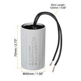 PATIKIL CBB60 20uF Running Capacitor, AC 450V 2 Wires 50/60Hz Cylinder 70x40mm for Water Pumps,Washing Machines Motor Start