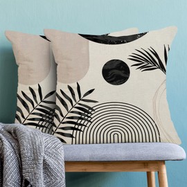 AEIOAE Boho Summer Pillow Covers 24 x 24 Inch, Black White Beige Leaf Decor Throw Pillows for Couch Bed, Modern Abstract Plant Outdoor Farmhouse Decorative Pillowcase Linen Cushion Cover Set of 2