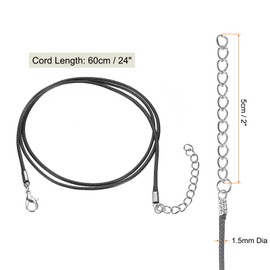HARFINGTON 20Pcs Waxed Necklace Cord Bulk Black 1.5mm Dia 24" Necklace String Rope with Chain Clasp for Pendants Bracelets Jewelry Making Supplies Accessories