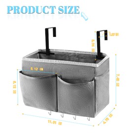 Frjjthchy Bedside Storage Organizer 5 Pockets with 4 Hooks Hanging Storage Bag for Headboards/Bunk Bed (Grey)