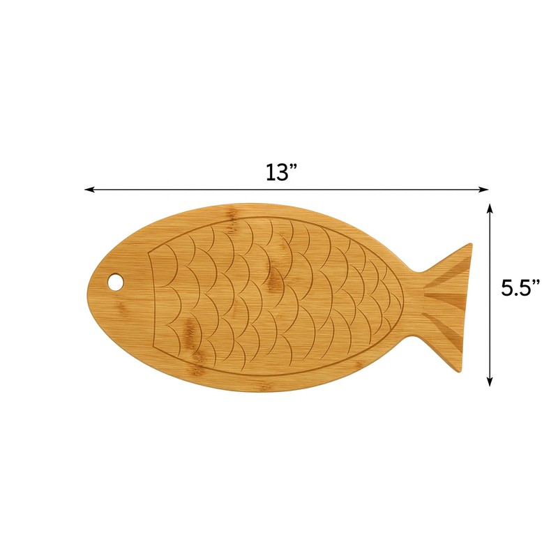 JB Home Collection, Fish Shaped Bamboo Cutting Board 13"x5.5", Premium