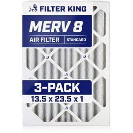 Filter King 13.5x23.5x1 Air Filter (MERV 8) (3-Pack) Dust & Allergy Control AC Furnace Filters, MADE IN USA, HVAC, Pleated, Electrostatic (Actual Size: 13.5 x 23.5 x .75)