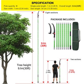 30 Feet Tree Pole Pruner Manual Branches Trimmer Tree Branch Garden Tools Loppers Hand Pole Saws Extendable Height