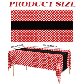 Irenare 3 Pcs Mouse Theme Birthday Party Supplies Decoration Christmas Mouse Tablecloth Plastic Table Cover Polka Dot Tablecloth Lady Bug Party Baby Shower Decor, 54 x 108 Inch(Red, Black, White)