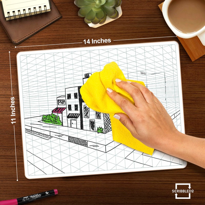 SCRIBBLEDO 2 Point Perspective Grid 11”x14” Large Graph Dry Erase