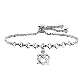 QIIER Adoption Jewelry Adoption Triad Symbol Charm Slider Bracelet Adoption Gift Adoptive Mom Jewelry Foster Mom Gift (Silver)
