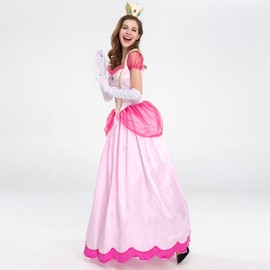 Women’s Princess Hallween Costume Fancy Dress Crown Long Performance Cosplay Carnival Party Fancy Dress Up Photo Shoot Maxi Gowns Christmas Outfits Pink Large