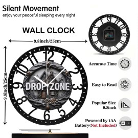25cm Circular Iron Wall Clock with a Tennis Racket and Ballsheet size: 10 inch, color: Black