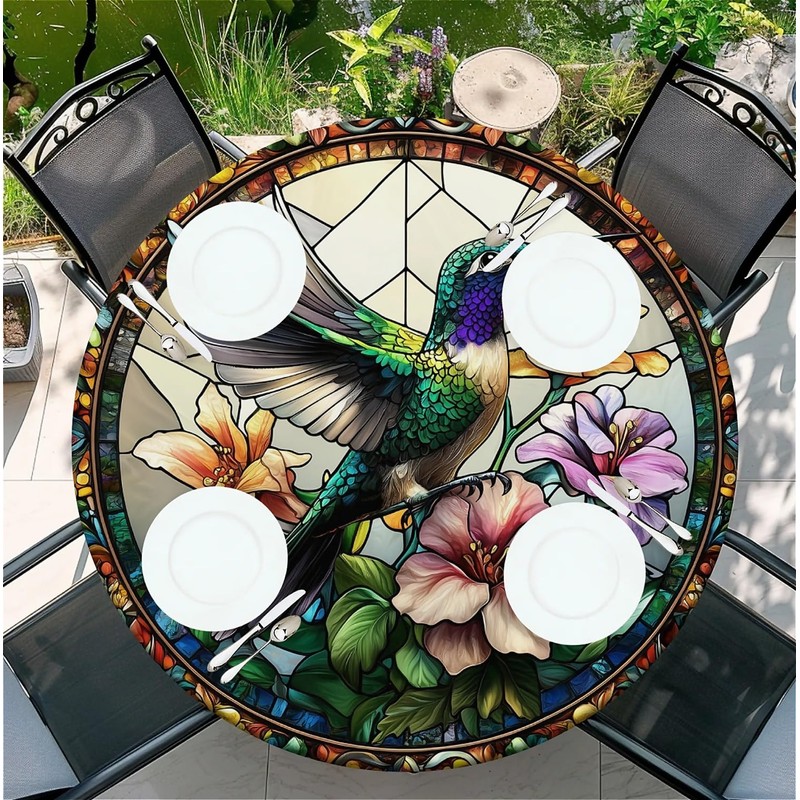 Yesad Round Fitted Tablecloth with Elastic Edge for Up to