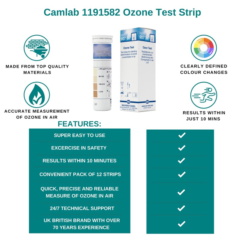 Camlab 1191582 Ozone Test Strip, Ozone Detector, Ozone meter, For