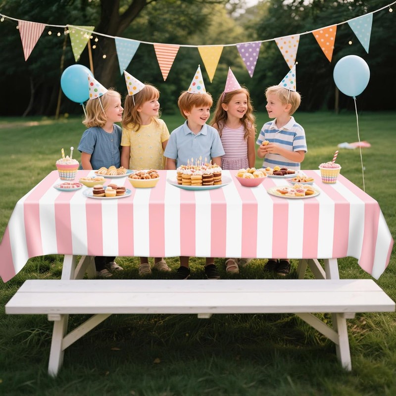 FuenteOrilla 4 Pcs Pink and White Striped Tablecloths Pink Stripe