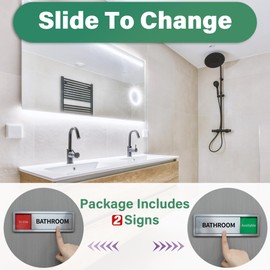 Bathroom Sliding Door Signs, Restroom Signs for Business Vacant Occupied Restroom Sign In Use/Available Slider Sign for Home Office Or Public Bathroom Door, Brushed Silver Stainless Steel