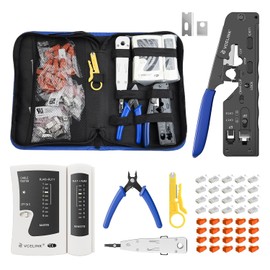 VCELINK RJ45 Crimp Tool, All-In-One Ethernet Pass Through Crimper for CAT7 CAT6A CAT6 CAT5e CAT5 Ethernet Connectors by Screw Adjustment (Kit-with Punch down Tool)