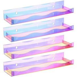 Hiceeden 4 Pack 15" Iridescent Acrylic Floating Shelves, Wall Mounted Floating Bookshelf Organizer for Kids Room, Clear Nail Polish Sunglasses Display Shelf for Picture Ledge, Book, Funko Pop