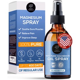 Magnesium Spray Oil for Feet, Sleep & Muscles – 100% Pure Zechstein Mg Chloride, Topical Relaxation & Body Massage for Leg Cramps & Sport Relief, Natural Formula in Glass Bottle by Organic Magnesium