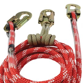 The Red-3 2-in-1 Prusik Positioning Lanyard - Static Kernmantle - 1/2" Diameter, Strength is 5400 LBS, (Outer End-Fitting: Aluminum - Steel (with Inner End Fitting), 10 FT)