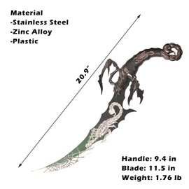 COSWOR 20.9" Medieval Stainless Steel Fantasy Scorpion Knife Sword for Cosplay, Collection, Black & Green