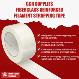 GGR Supplies FIL-795 Mono/Uni-Directional Fiberglass Reinforced Super Resistant Heavy Duty Commodity Grade Filament Strapping Tape: 1/2 in. Wide x 60 yds. (5.5 Mil)