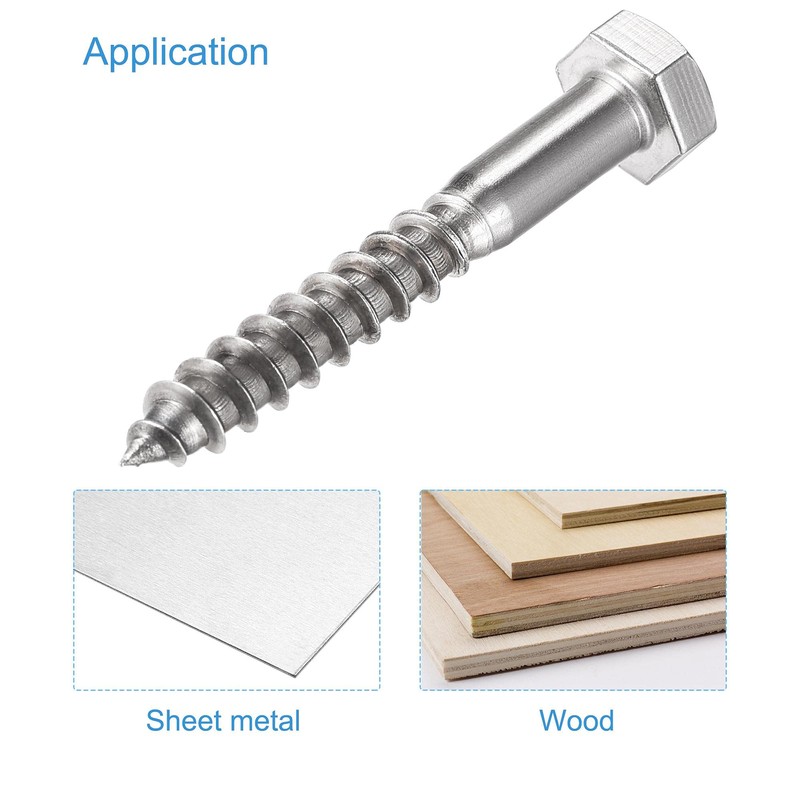 sourcing map Hex Lag Screws, M8 x 60mm 304 Stainless