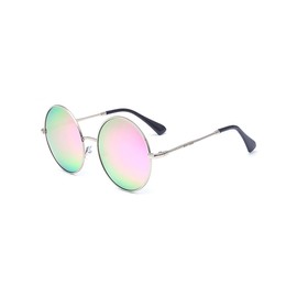 GEELOOK Round Sunglasses for Women Men Classic Oversized Circle Mirrored Hippie Hipster Polarized Sunglasses Metal Frame Pink Lens