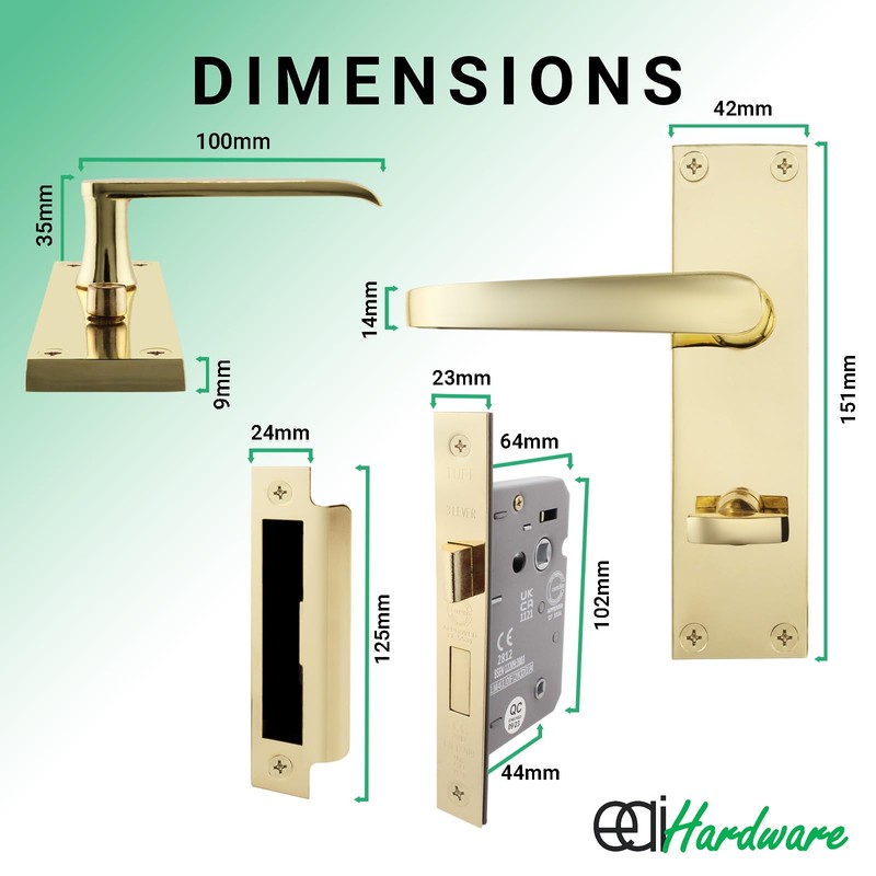 EAI Polished Brass Bathroom Door Handle Set | 1 Pair