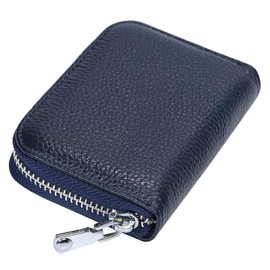 Jeem zm-kc-001 Credit Card Case, Genuine Leather, Chabara, 12 Pockets, Round Zipper, Prevents Skimming, 3 Colors, navy