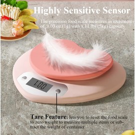 Cute Kitchen Scale, Digital Food Scale with LCD Display, 11 ib (5kg) Capacity, 0.03 oz (1g) Precise Weight Measuring for Baking Cooking (Pink)