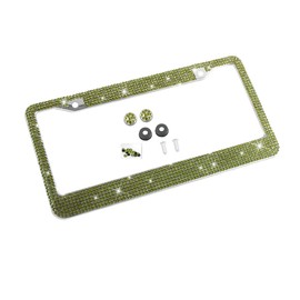 YALOK Bling Car License Plate Frame, Sparkly Rhinestone Stainless Steel License Plate Cover/Holder, Universal for Most Cars, SUVs, Vehicles with Screw Set, Auto Accessories for Women (Light Green)