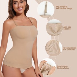 Joyshaper Women's Undershirt Strapless Belly Away Shirt Shape Shapewear Shaping Tank Tops Figure Shaping Shirt Tank Top Body Shaper, Beige/Strapless