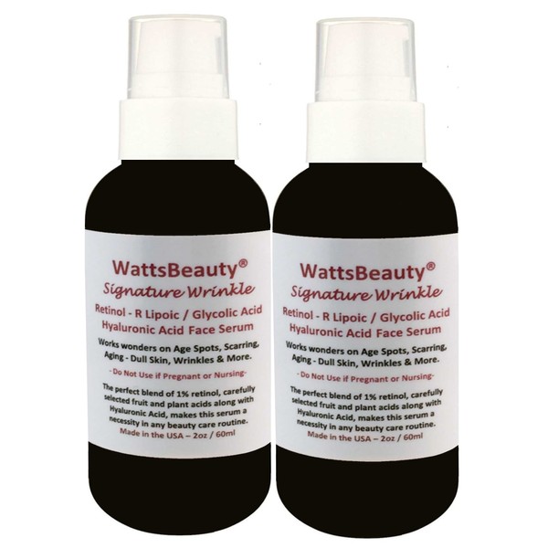 Watts Beauty Signature Wrinkle Retinol - Hyaluronic Acid - Glycolic Acid Gel for Wrinkles, Age Spots, Aging, Dull Skin, Scarring, Discoloration & More (4oz)