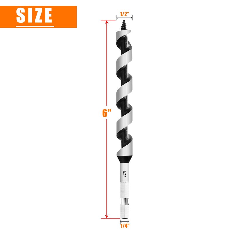 NICAVKIT 1/2 Inch x 6 Inch Long Auger Drill Bit