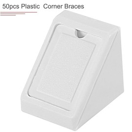 TOCHUN 50pcs Plastic Furniture Corner Braces with Covers, 2-Hole Right Angle Board Holder, L Shape Bracket, Shelf Support Corner Brace (White)