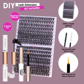 Ocean Pearl Lash Clusters 320PCS Lash Extension Kit 40D+50D DIY Eyelash Extension Kit Natural Lashes Fluffy Eyelashes 10-16mm Lash Cluster Kit with Lash Bond and Seal Tweezers Lash Lift Kit