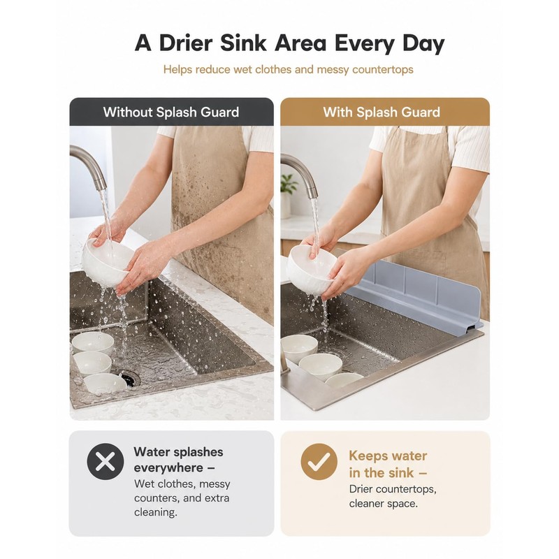 23'' Silicone Sink Splash Guard for Kitchen Sink Front Edge,