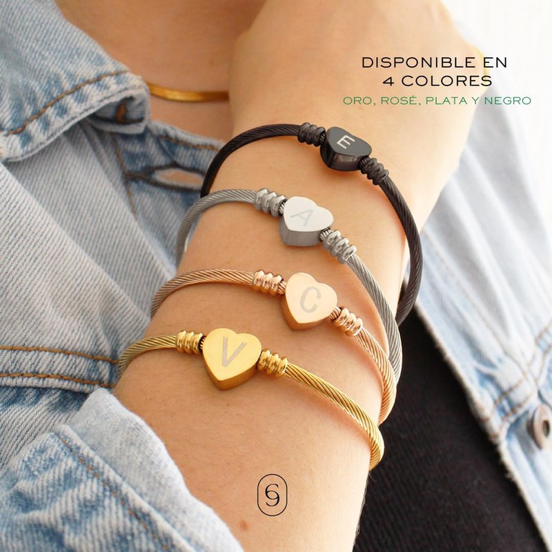 Clepsidra® Pulseras de mujer plateadas o rosadas personalizadas con inicial.