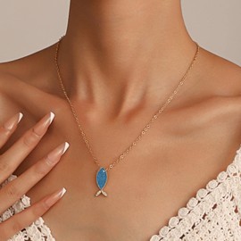 Wendalern Boho Crystal Fish Necklace Small Fish Pendant Necklace Gold Rhinestone Choker Necklace Blue Diamond Gemstone Necklace Jewellery for Women and Girls, Diamond, rhinestone