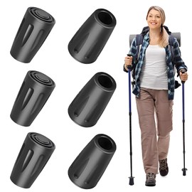 Huotflame Hiking Poles Rubber Buffer Set - 6/14 Pieces Non-Slip Replacement Rubber Caps for Walking Poles & Trekking Poles - Rubber Protection End Caps for Asphalt Gravel Terrain Camping Outdoor (6)