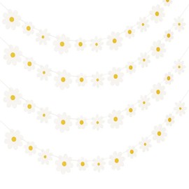 JEKUGOT 4pcs Daisy Party Banner, Cute Daisy Party Decorations, Daisy Flower Banners, Daisy Garlands for Birthday Nursery Party Home Decor