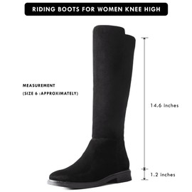 Shoe'N Tale Women's Knee High Boots Flat Low Heel Stretchy Round Toe with Side Zipper(8.5,Black)