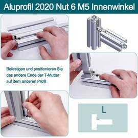 T-Nut Inner Angle, T-Nut Inner Angle 20 Pieces 2020 M5 Corner Connector, Inner Corner Connector, Zinc Alloy Brackets 90° L-Shape Angle Angle, T Slot Nut Outer Angle, for Aluminium Profile 20 Series