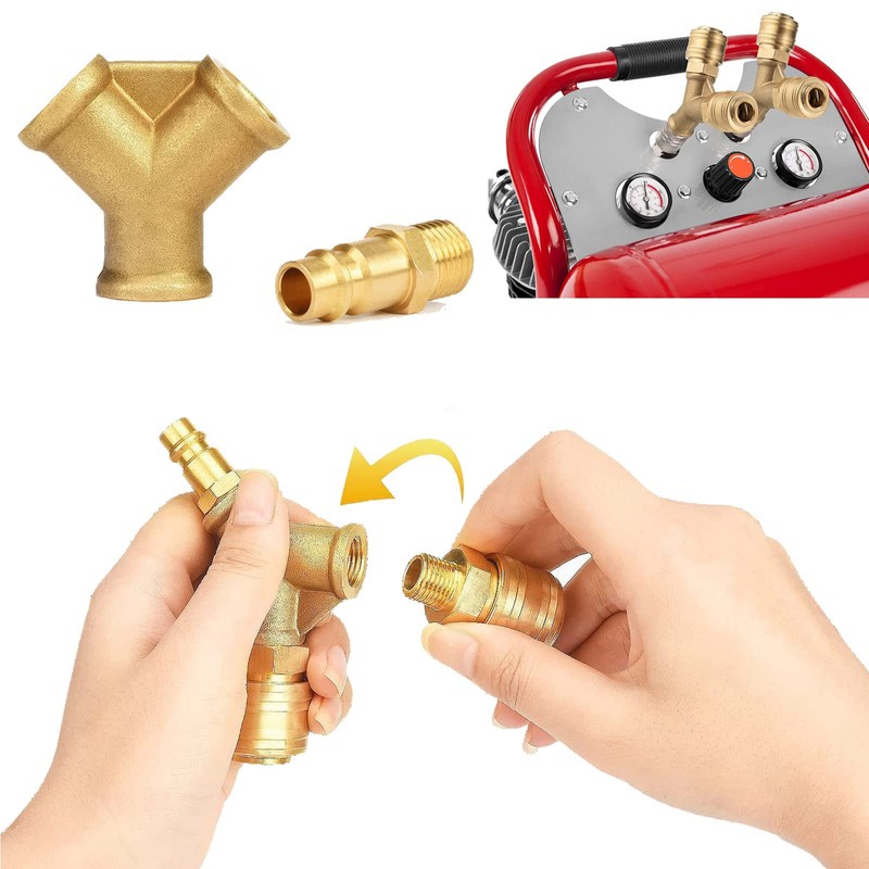 Air Hose Quick Coupling 2-Way with 2 Couplings, 1/4 Inch