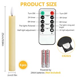 LED Taper Candles with Timer Function, LED Candles Flickering Flame Electric Candles Pack of 6, Warm 3D Wick Light, Window Candles, for Christmas Decoration Wedding and Party